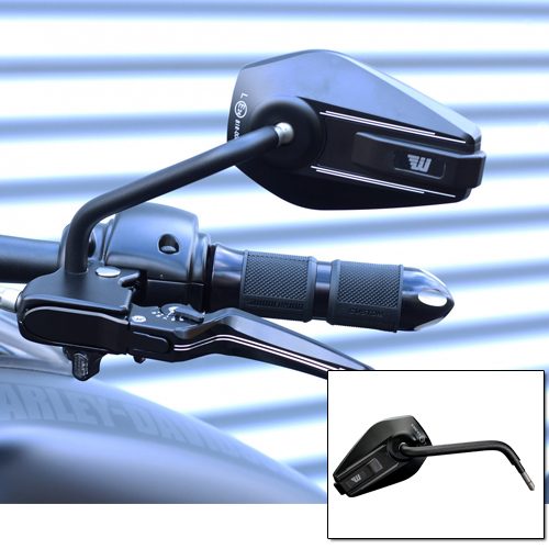 2 Stripe milled design handlebar mirror - Left hand side.