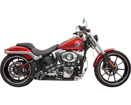 Radial Sweeper Chrome w/ black slotted heat shields For 00-17 FXS/FXST/FXSB/FLS/FLST, 13-17 FXSB/FXSE, 07-11 FXCW/C,  99-17 FXD/​FXDWG