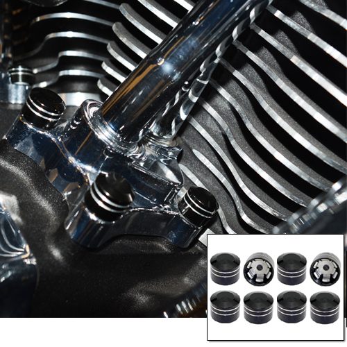Lifter Block Bolt Cover Kit (Black With Stripes)