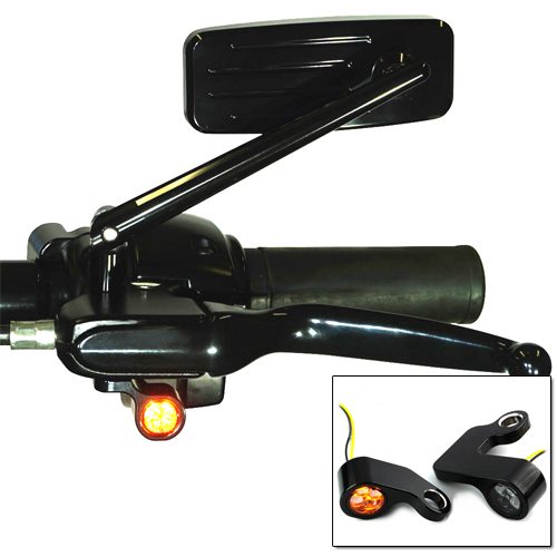 ROUND Black Mirror Mount Under Control Indicators FXST 96-14 Cable Clutch