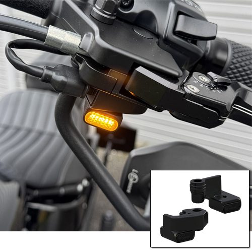 Black Mirror Mount Under Control Indicators for 25-Up Softail Models